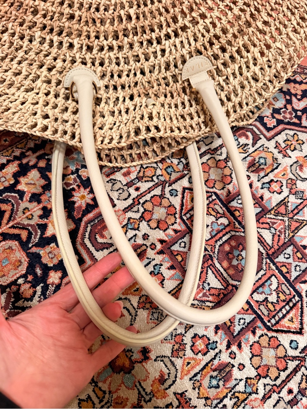 Eilaf Shamisa Braided Natural Straw Bucket Tote Ivory Leather Trim $395 - Picture 12 of 14